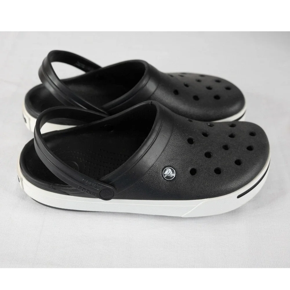 Crocs Crocband Clogs Mens 10 Womens 12 Black Excellent Sporty Slip On Shoes